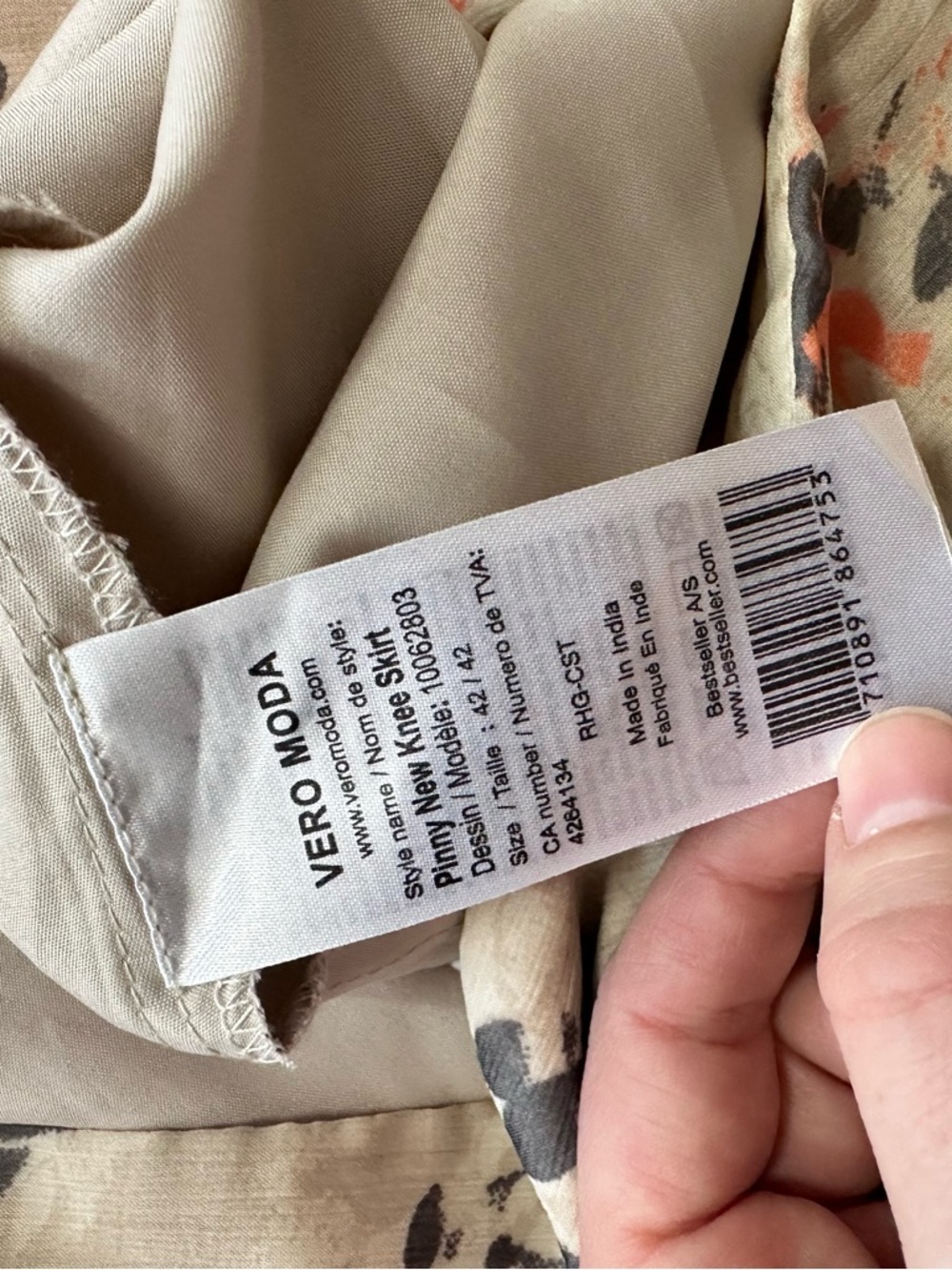 Floral Skater Skirt Beige Orange Brown Knee Length Flowy Lined Vera Moda - Picture 11 of 16